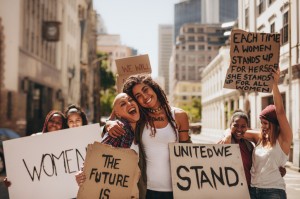 Girls having fun at women's march