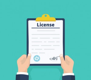 Man hold License. Checklist. Holding the clipboard. Paperwork, sheets in folder. Vector illustration.