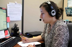 Social worker Kate Schleicher counsels a client. Photo courtesy of NPR.