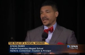 Social worker Steve Perry's speech was broadcast on CSPAN. 